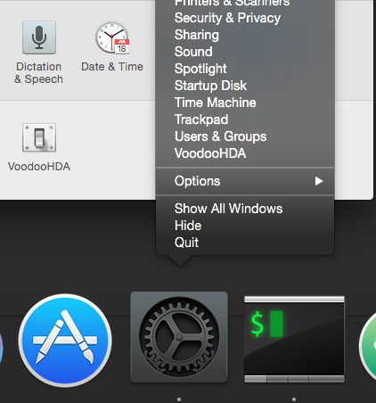 right click on System Preferences from Dock