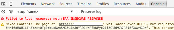 chome console err_insecure_response message